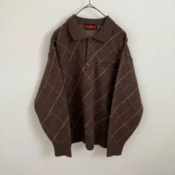 구제 니트 피케 셔츠 울 100% 소재 빈티지 브라운 갈색