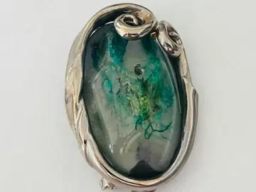 이탈리아제 실버 x 유리풍 마블 빅 사이즈 브로치 빈티지