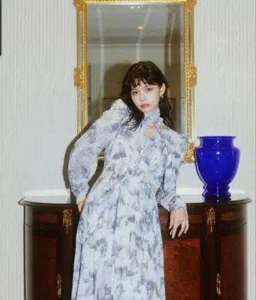 플로키 플라워 프린트 플리츠 원피스