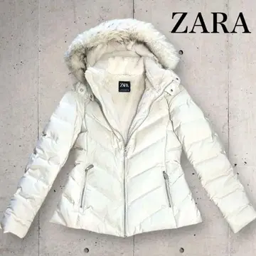 [ 컨디션 최상 ] ZARA 다운 자켓 코트 퍼 화이트 아이보리