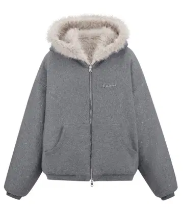 andwang Kirakira 2way fur zip up beige