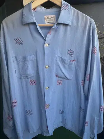 맨해튼 50~60년대 레이온 셔츠 기하학 패턴