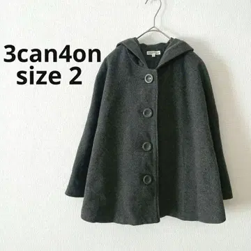 Sancan Sion 판초풍 코트 사이즈 2 그레이 후드 부착 체형 커버