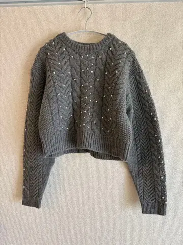 이에나 펄 포함 케이블 풀오버 니트 그레이