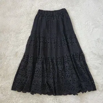 컨디션 최상 IENA 코튼 레이스 캉캉 스커트 블랙 36