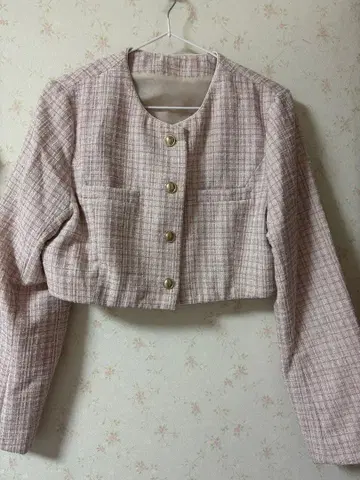 NICE CLAUP 트위드 숏 자켓 핑크