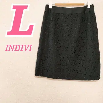 INDIVI 인디비 블랙 타이트 스커트 L 꽃 레이스 비즈니스