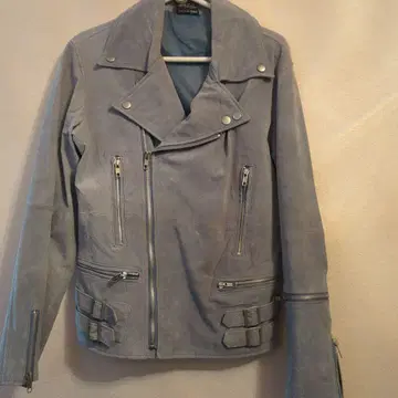 라이트 블루 스웨이드 더블 라이더 자켓