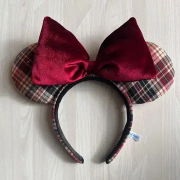 미니 마우스풍 머리띠 빨간색 체크