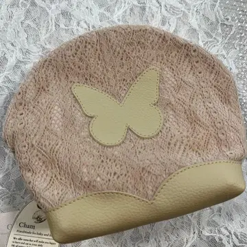 핸드메이드 나비 모티브의 핑크 베이지 파우치