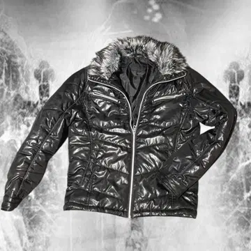 블랙 퍼 후드 다운 자켓