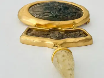 이탈리아제 매트 골드 x 유리풍 마블 빅 사이즈 브로치 빈티지