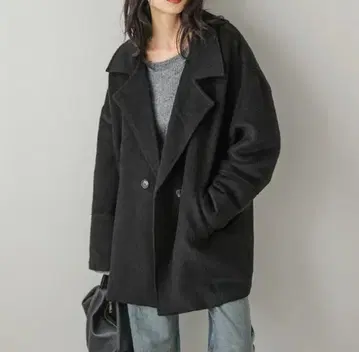 Lajour 샤기 오버 사이즈 코트 블랙