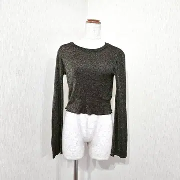 ZARA 메탈릭 라메 니트탑 블랙 x 골드 ( S ) 긴팔