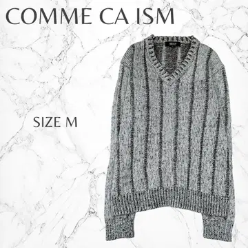 컴시즘 울 모헤어 혼방 V넥 스트라이프 패턴 긴팔 니트 스웨터 M