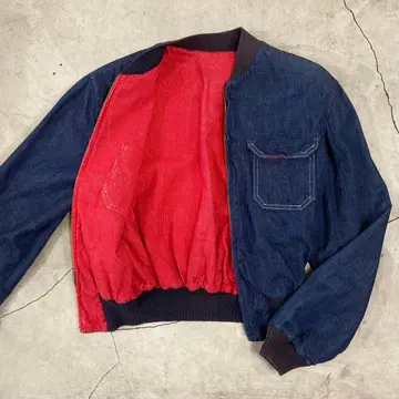 70's 빈티지 리버서블 짧은 기장 블루종 데님 빨간색 TALON