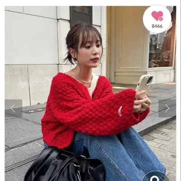 새상품 mystic 포코포코 니트 가디건 니트 레드 mline