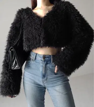 me+em select 롱 샤기 보아 숏 볼륨 가디건