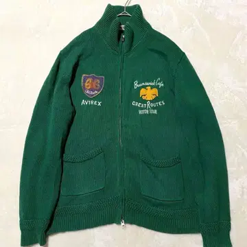 [ 새상품급 XL ] AVIREX 하이넥 드라이버즈 니트 와펜 그린