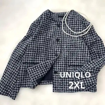 새상품급 유니클로 트위드 노카라 자켓 XXL 네이비 계열 포멀