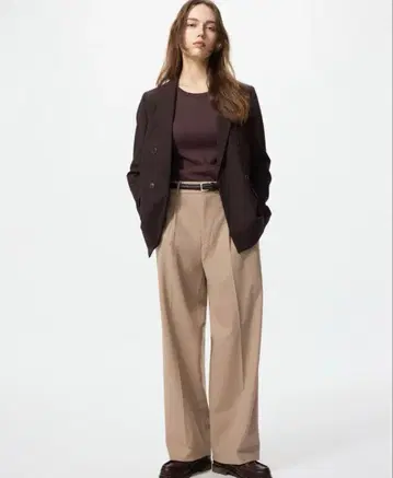 UNIQLO 턱 와이드 팬츠 XS 베이지