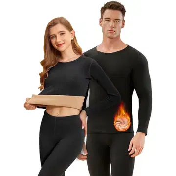 따뜻한 이너 여성용 L 히트텍 방한 내의 긴팔 상하의 세트 블랙