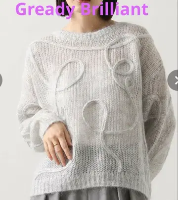 미사용 Gready Brilliant 모헤어 혼방 코드 자수 크루넥 니트