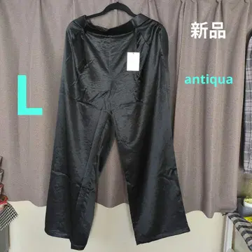 antiqua 새상품 블랙 와이드 새틴 팬츠 L