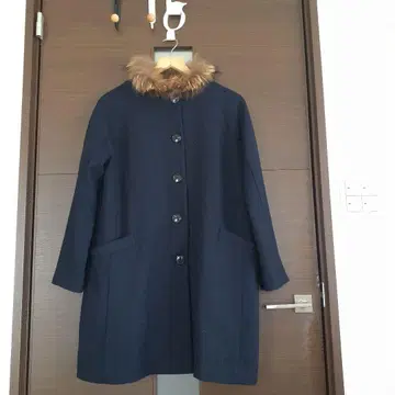 퓨어세신 네이비 퍼 울 코트