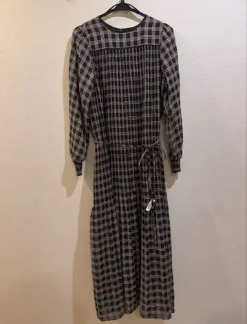 ships 롱 시스루 체크 원피스 포멀 원피스