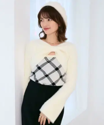 [신상] MAJESTIC LEGON 리본 볼레로 도킹 니트 상의