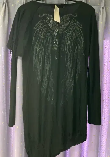 y2k ALGONQUINS 깃털 프린트 롱 변형 티셔츠 HYDE