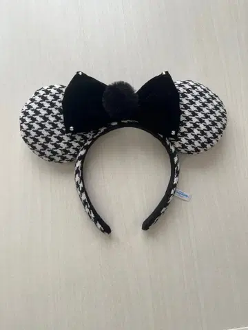 미니 귀 머리띠 하운드투스 체크 패턴