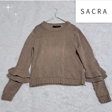 SACRA 사쿠라 소매 2단 프릴 사이드 지퍼 니트 스웨터 모카