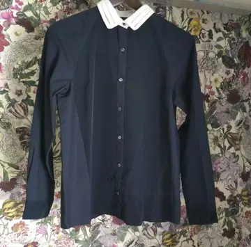 IENA 네이비 긴팔 셔츠 레이스 옷깃