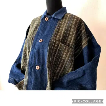 [새상품] VOGUE 이소재 배색 절개 데님 자켓 커버올 루즈핏