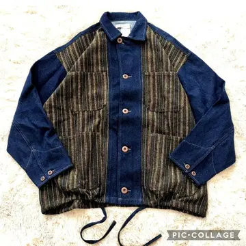 [새상품] VOGUE 이소재 배색 절개 데님 자켓 커버올 루즈핏