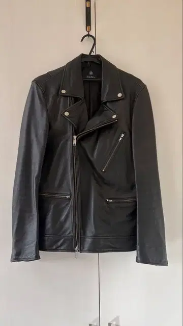 nano universe 블랙 가죽 더블 라이더 자켓 L