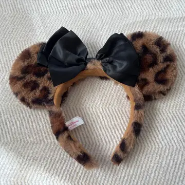 미니 마우스 머리띠 레오파드 무늬&블랙 리본