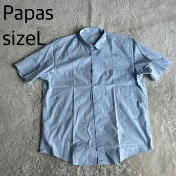 [ 새상품급 ] Papas 반팔 셔츠 자수 L 스카이블루