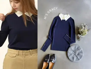 M'S GRACY 엠즈 그레이시*클레릭 디자인 카라 부착 니트 풀오버