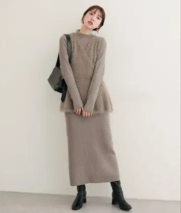 페더 페플럼 베스트 + 리브 타이트 원피스 SET