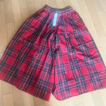 ichi 빨간색 타탄 체크 와이드 팬츠