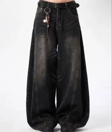 몬순 데님 와이드 배기 벌룬 배럴 팬츠