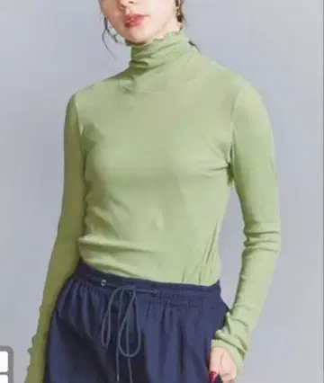 [ 미사용 새상품 ] 코튼 골지 리브 시어 터틀넥 티셔츠