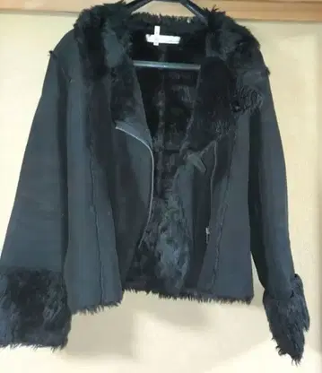 블랙 인조 모피 라이더 자켓