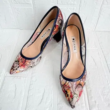 컨디션 최상 다이애나 펌프스 회화 시리즈 가쓰시카 호쿠사이 네이비 청키힐