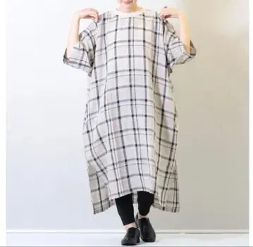 하베스티 마 린넨 체크 롱 원피스 베이지 사이즈 1