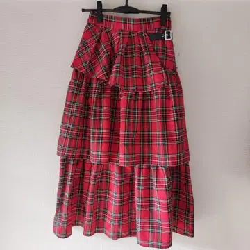 jouetie 캉캉 스커트 빨간색과 그린 체크 무늬 벨트 포함