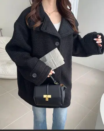 코트 미들 기장 오버 사이즈 블랙 2way